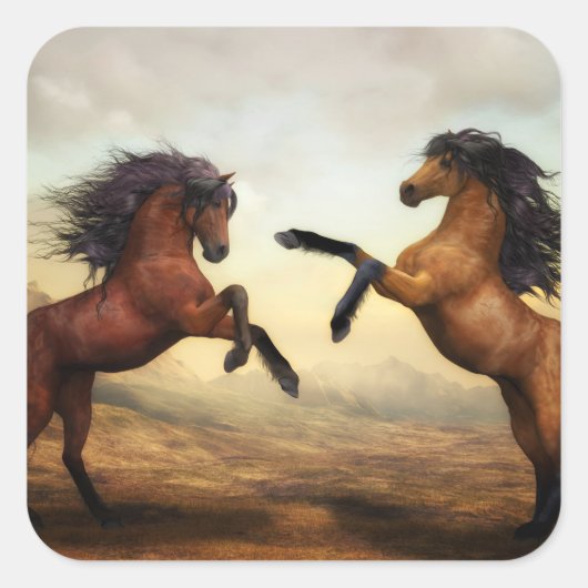 Wilde paarden vierkante sticker (Voorkant)
