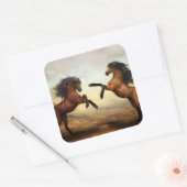 Wilde paarden vierkante sticker (Envelop)