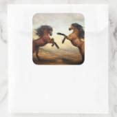 Wilde paarden vierkante sticker (Tas)