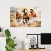 Wilde Paarden, Waterverf Art Poster (Thuiskantoor)
