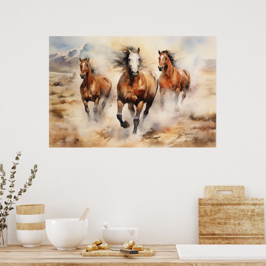 Wilde Paarden, Waterverf Art Poster (Keuken)