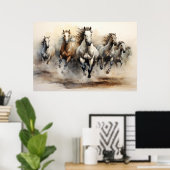 Wilde Paarden, Waterverf Art Poster (Thuiskantoor)
