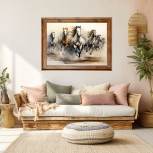 Wilde Paarden, Waterverf Art Poster