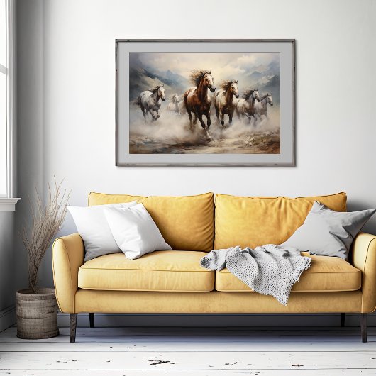 Wilde Paarden, Waterverf Art Poster