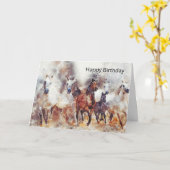 Wilde paarden Waterverf Artwork Birthday Kaart (Gele Bloem)