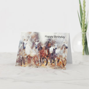 Wilde paarden Waterverf Artwork Birthday Kaart