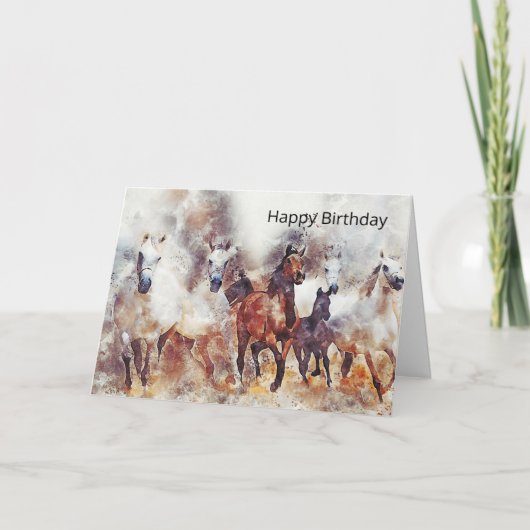 Wilde paarden Waterverf Artwork Birthday Kaart (Voorkant)