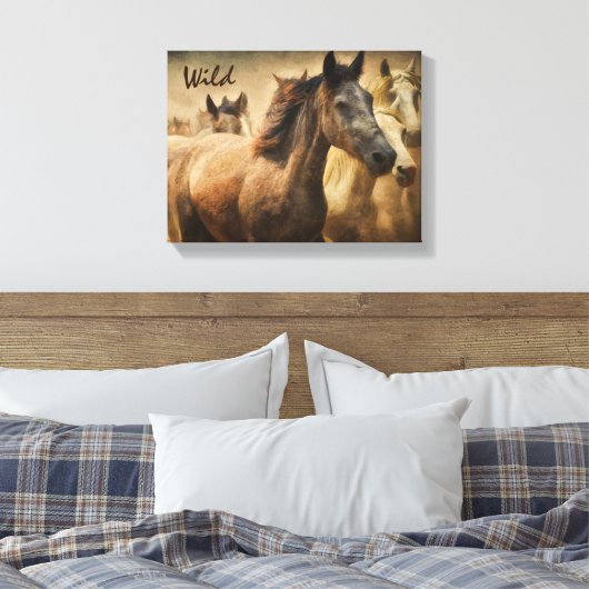 Wilde paarden Westerne kunst Canvas Afdruk (Insitu (Slaapkamer))