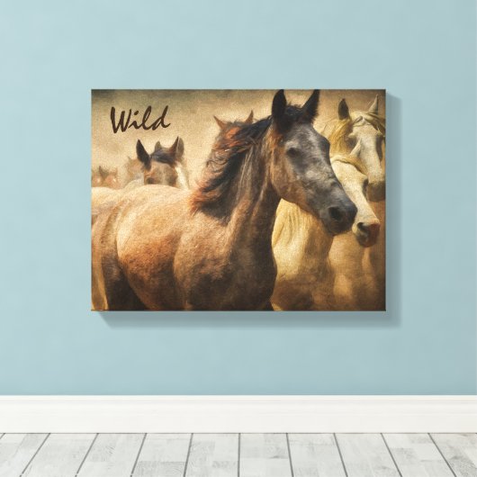 Wilde paarden Westerne kunst Canvas Afdruk (Insitu (Houten vloer))