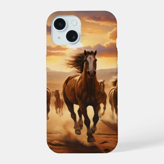 Wilde paarden woestijn iPhone 15 case (Achterkant)