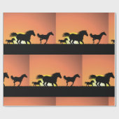 Wilde Paarden Zonsondergang Silhouet Cadeaupapier (Vlak)