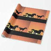 Wilde Paarden Zonsondergang Silhouet Cadeaupapier (Uitgerold)