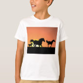 Wilde Paarden Zonsondergang Silhouet T-shirt (Voorkant)