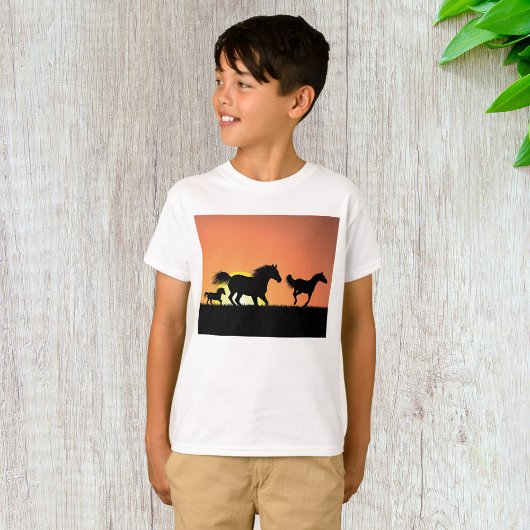 Wilde Paarden Zonsondergang Silhouet T-shirt