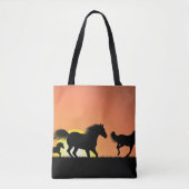 Wilde Paarden Zonsondergang Silhouet Tote Bag (Voorkant)