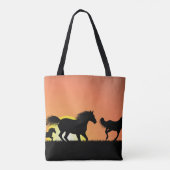Wilde Paarden Zonsondergang Silhouet Tote Bag (Achterkant)