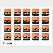 Wilde Paarden Zonsondergang Silhouet Vierkante Sticker (Vel)