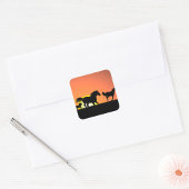 Wilde Paarden Zonsondergang Silhouet Vierkante Sticker