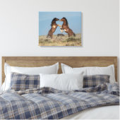 Wilde paardenhengsten vechten canvas afdruk (Insitu (Slaapkamer))