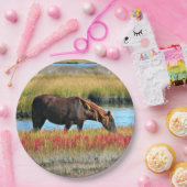 Wilde paardenverwarming in Borden op veldepapier Papieren Bordje (Feest)