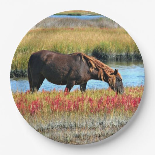 Wilde paardenverwarming in Borden op veldepapier Papieren Bordje (Voorkant)
