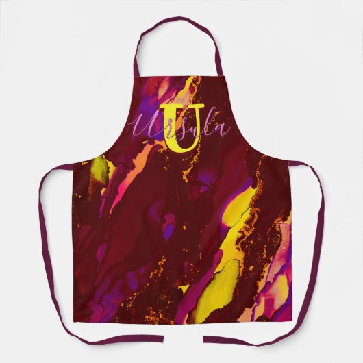 Wilde Paars en Fuscia Alcohol Ink Apron Schort (Voorkant)