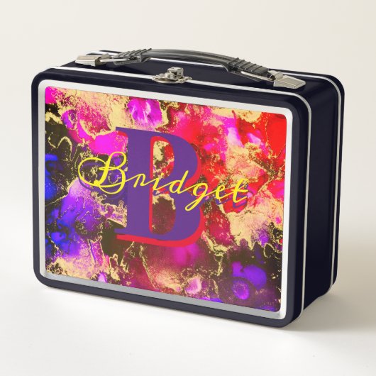 Wilde Paars en Fuscia Alcohol Ink Metal Lunch Box (Voorkant)