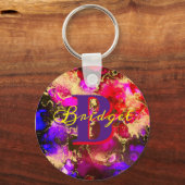 Wilde Paars en Fuscia Alcohol Ink Sleutelhanger (Voorkant)