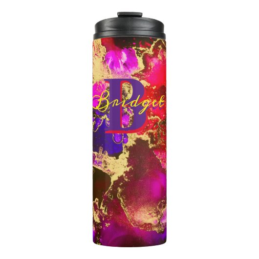 Wilde Paars en Fuscia Alcohol Ink Thermosbeker (Voorkant)