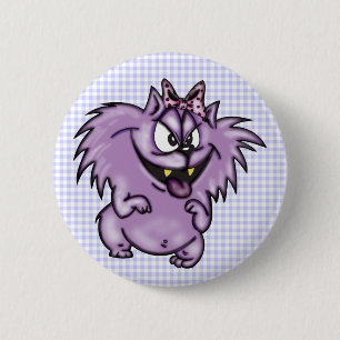 Wilde Paarse Cartoon Cat Ronde Button 5,7 Cm