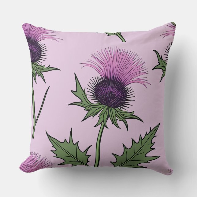 Wilde Paarse distel (roze) Kussen (Voorkant)