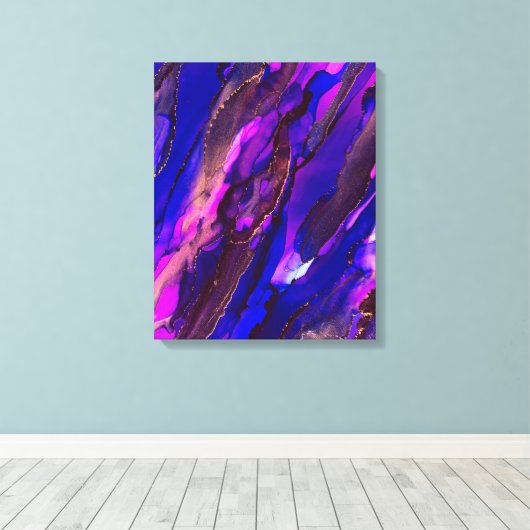 Wilde Paarse en Gold Alcohol Ink Painting Canvas Afdruk (Insitu (Houten vloer))