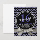 Wilde Paarse Glitter Kijk Chevron Sweet 16 Party Kaart (Voorkant / Achterkant)