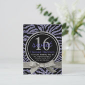 Wilde Paarse Glitter look Zebra Sweet 16 Party Kaart (Staand voorkant)