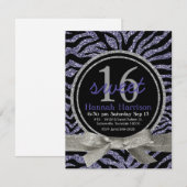 Wilde Paarse Glitter look Zebra Sweet 16 Party Kaart (Voorkant / Achterkant)