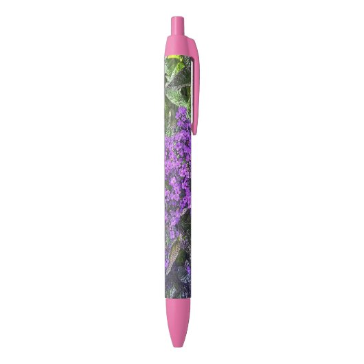 Wilde paarse lila bloemen met lentgroene bladeren zwarte inkt pen (Achterkant (Verticaal))