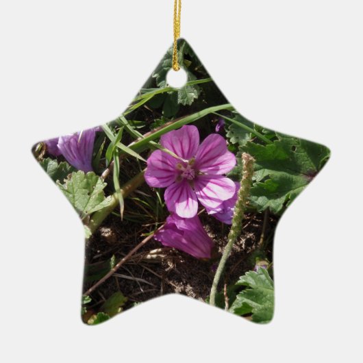 Wilde Paarse Ooievaarsbek Keramisch Ornament (Voorkant)