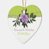 Wilde paarse roos met groene tang keramisch ornament (Links)