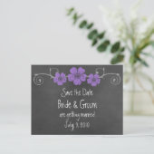 Wilde Paarse Rozen Chalkboard Bewaar datum Aankondigingskaart (Staand voorkant)