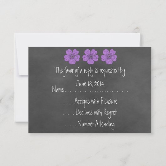 Wilde Paarse Rozen Chalkboard RSVP-kaarten RSVP Kaartje (Voorkant)