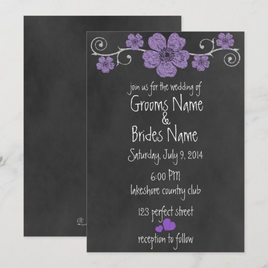 Wilde Paarse Rozen Chalkboard Weddenschap Kaart (Voorkant / Achterkant)