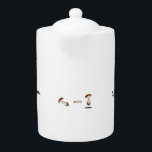 Wilde paddenstoel keramische theepot<br><div class="desc">Wilde  kunst,  witte keramische theepot. Fun en schattig design paddenstoelen,  krab niest in gaten en blijft weg van de vogel. De tekst kan worden aangepast. Als u iets anders wilt zeggen,  pas eenvoudig de tekst aan. Geniet!</div>