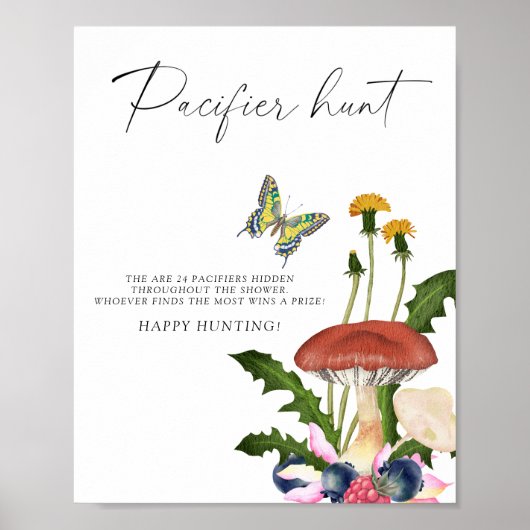Wilde paddenstoelen baby shower fopspeen jacht spe poster (Voorkant)