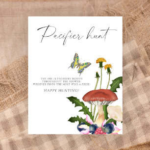 Wilde paddenstoelen baby shower speen jacht spel poster