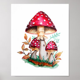 Wilde paddenstoelen Botanische Waterverf Schildere Poster