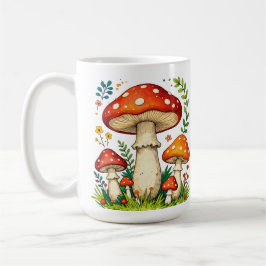 Wilde paddenstoelen en bloemen in gras bos natuur koffiemok
