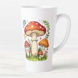 Wilde paddenstoelen en bloemen in gras bos natuur latte mok