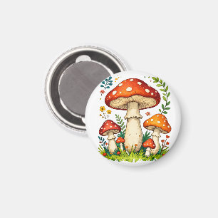 Wilde paddenstoelen en bloemen in gras bos natuur magneet