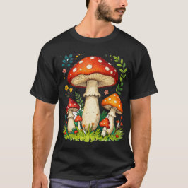 Wilde paddenstoelen en bloemen in gras bos natuur t-shirt
