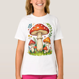 Wilde paddenstoelen en bloemen in gras bos natuur t-shirt